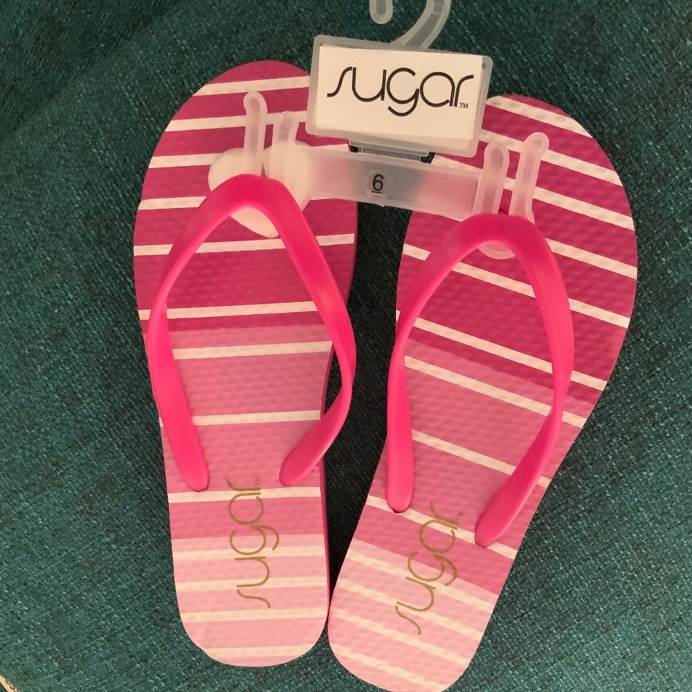 Sugar . Slide Sandals  Flip Flops Sandals Women’s size 6 Color.  Pink and White